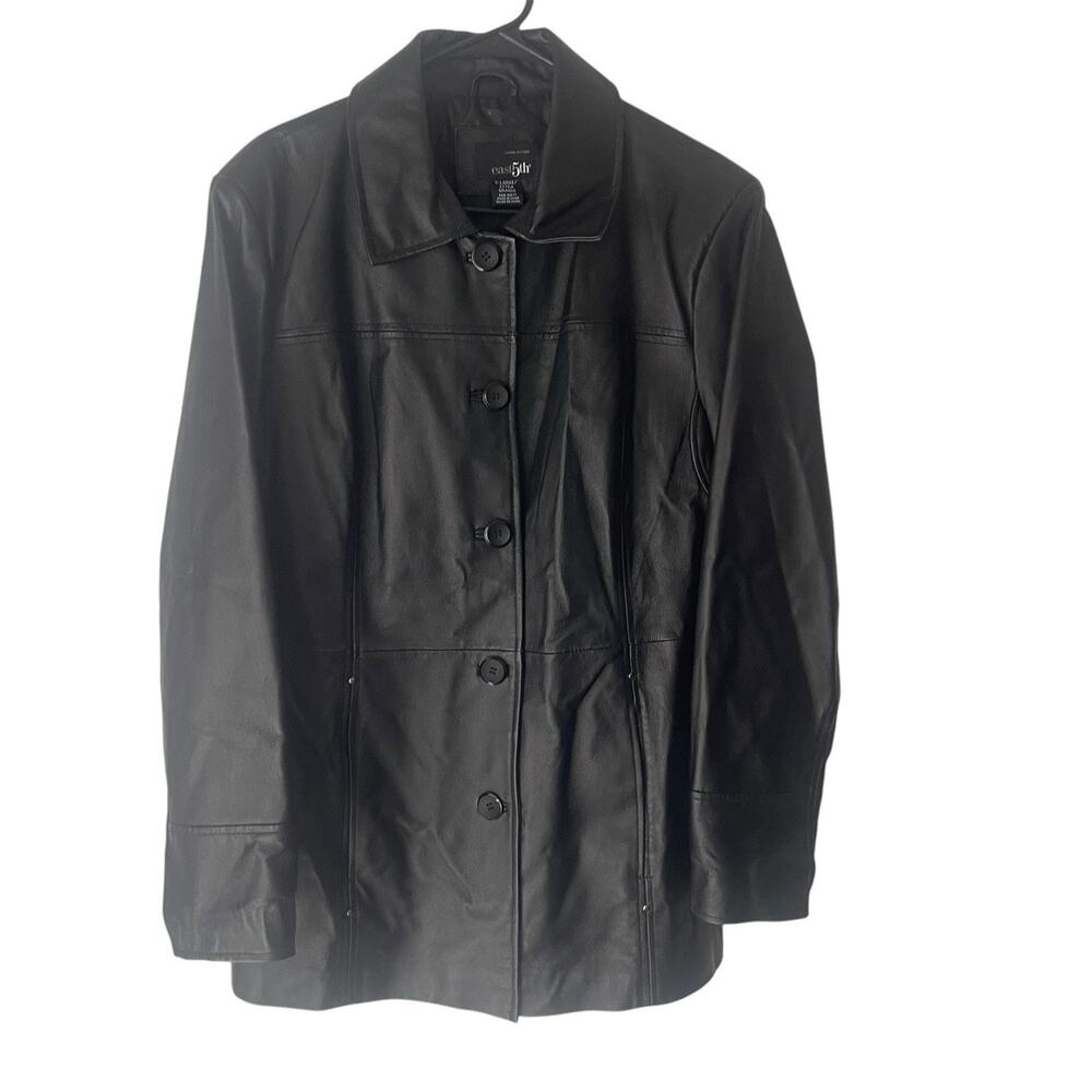 East 5th Womens Black Genuine Leather Button Front Coat Jacket XL XLARGE